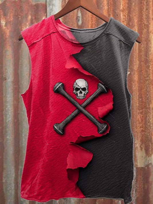 Retro Graffiti Skull Print Casual Cotton Tank Top