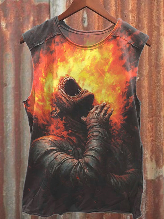 Retro Graffiti Print Casual Cotton Tank Top