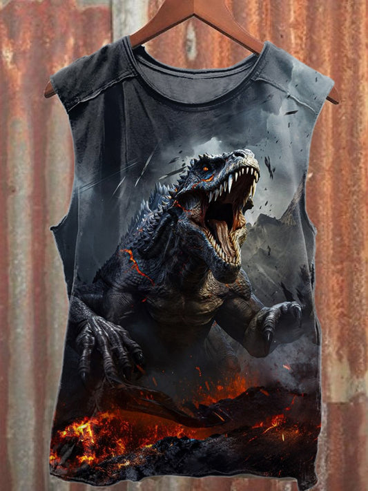 Vintage Dinosaur Print Casual Cotton Tank Top