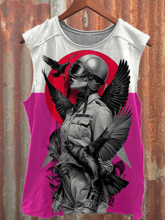 Retro Aviator Printed Casual Cotton Tank Top