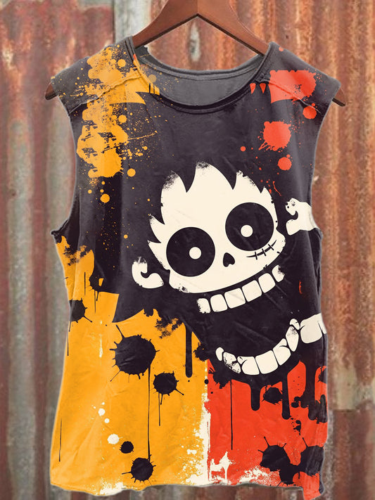 Fun Graffiti Illustration Printed Casual Cotton Tank Top