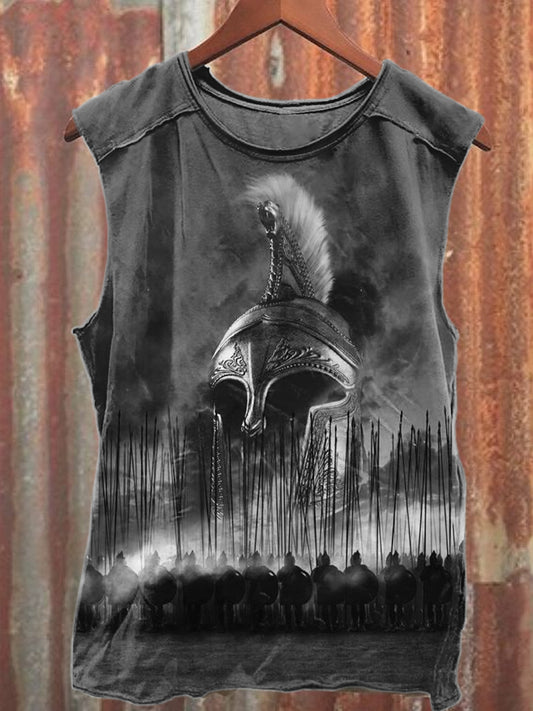 Vintage Roman Soldier Print Casual Cotton Tank Top