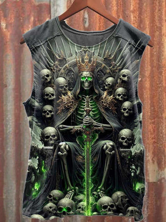 Vintage Skull Throne Print Casual Cotton Tank Top