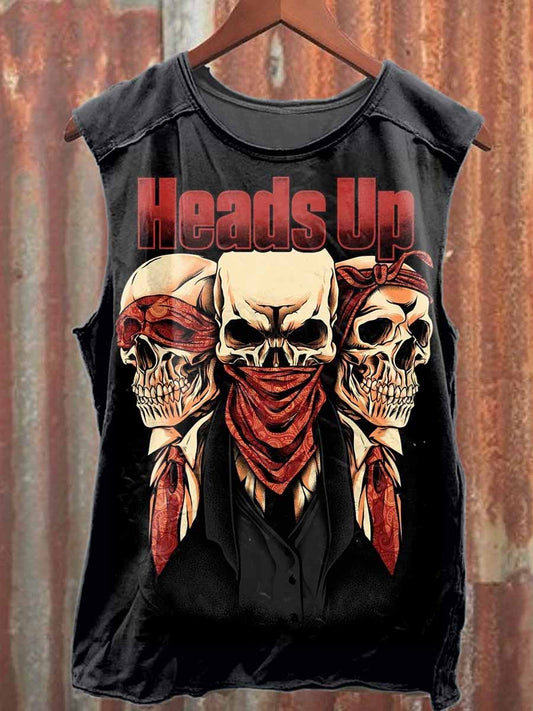 Vintage Devil Skull Printed Casual Cotton Tank Top