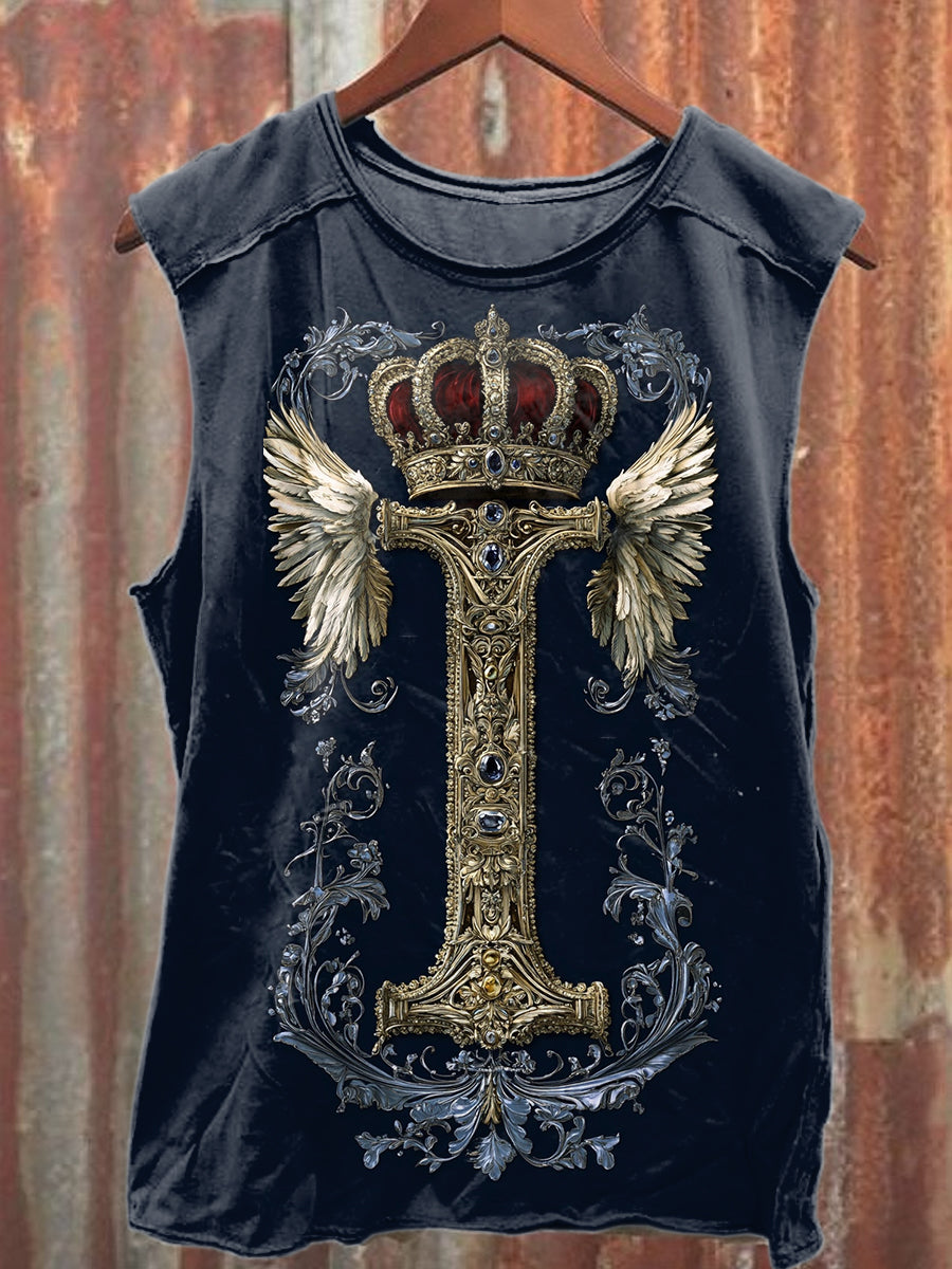 Gorgeous Crown Cross Printed Casual Cotton Tank Top