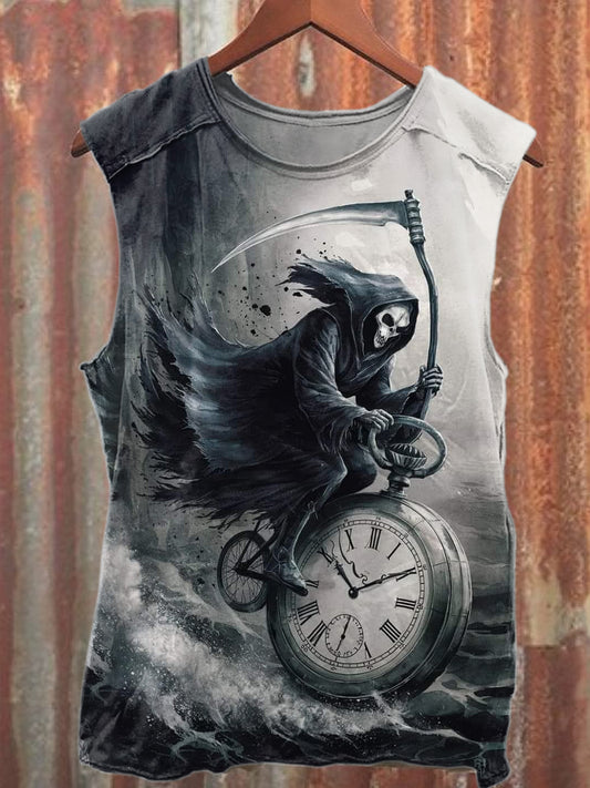 Vintage Skull Countdown Print Casual Cotton Tank Top