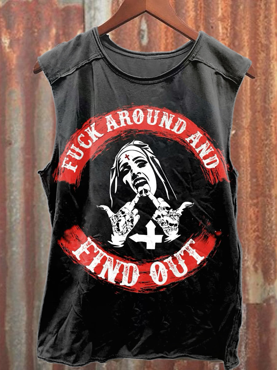 Vintage Graffiti Nun Print Casual Cotton Tank Top