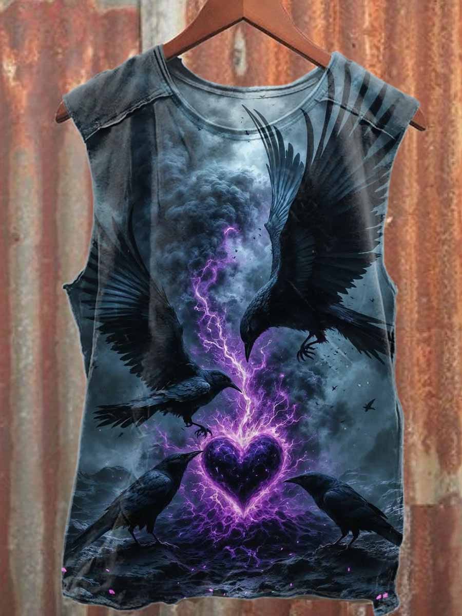 Vintage Crow Magic Print Casual Cotton Tank Top