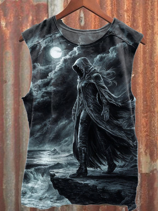 Vintage Dark Skull Print Casual Cotton Tank Top