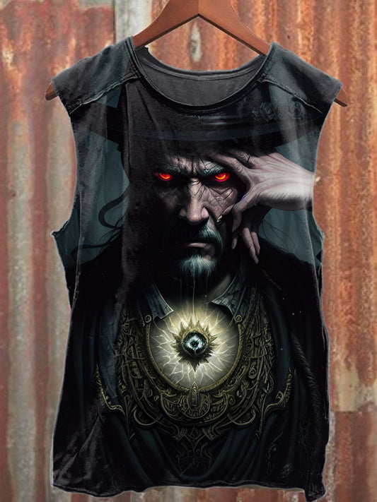 Vintage Dark Agent Print Casual Cotton Tank Top