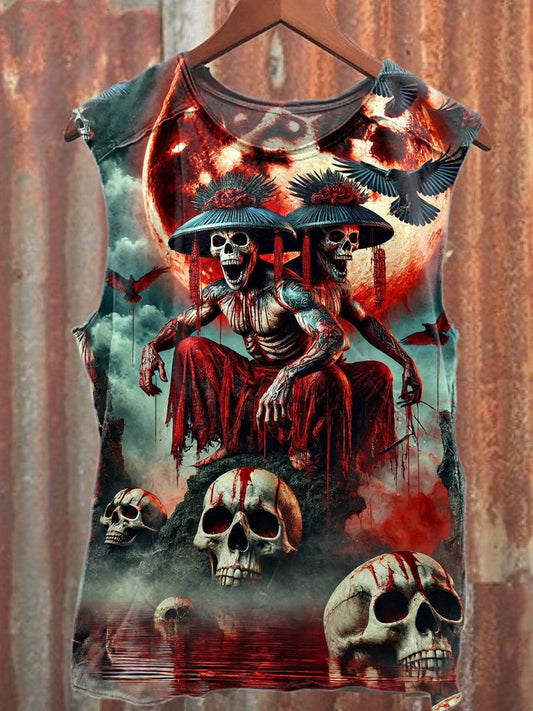 Vintage Skull Blood Pool Print Casual Cotton Tank Top