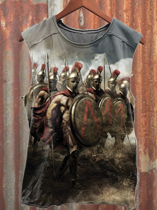 Vintage Roman Soldier Print Casual Cotton Tank Top