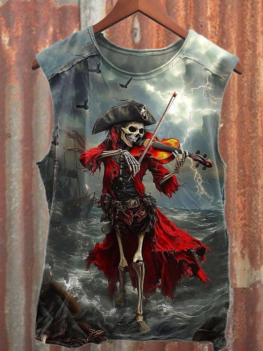 Vintage Skull Music Print Casual Cotton Tank Top