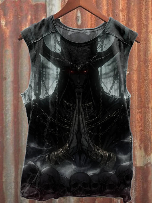 Vintage Devil Print Loose Tank Top
