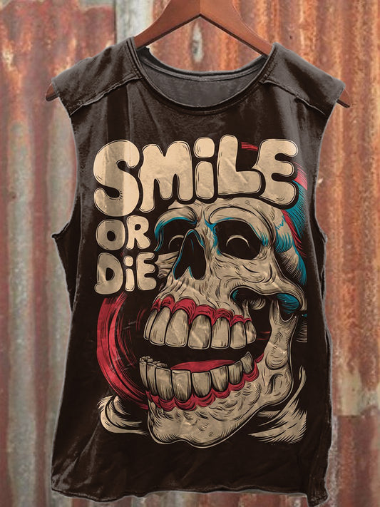 Retro Graffiti Skull Print Loose Tank Top