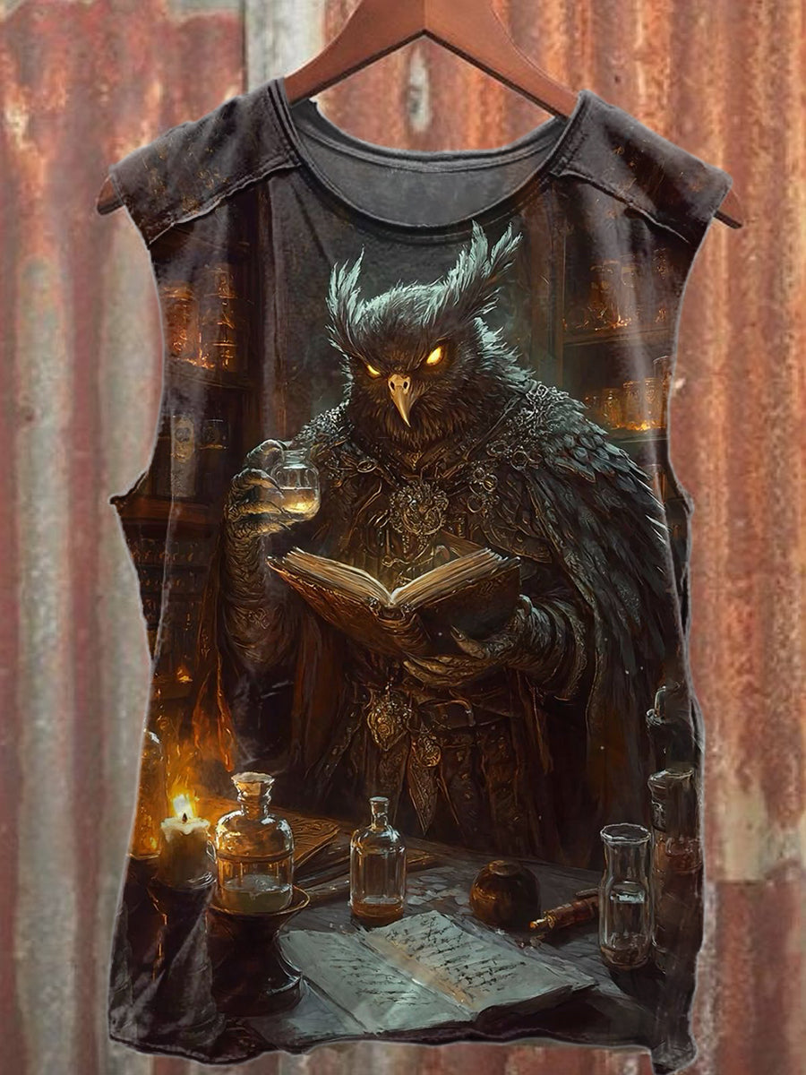 Vintage Owl Art Print Loose Tank Top