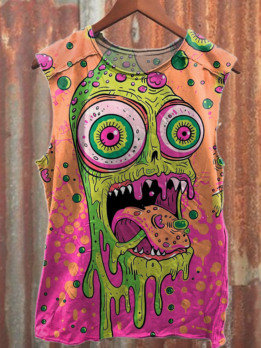 Retro Graffiti Art Print Loose Tank Top