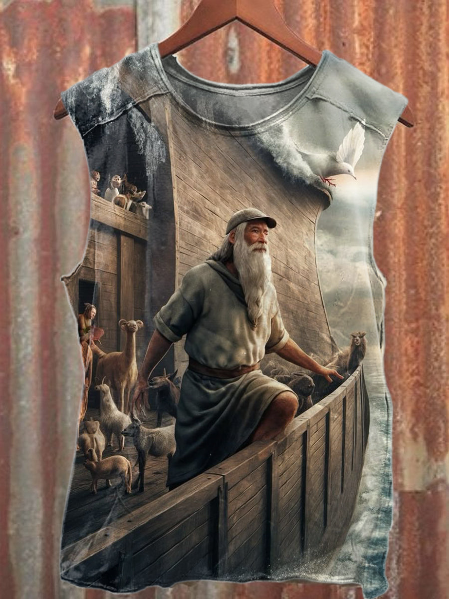 Vintage Fisherman Print Loose Tank Top