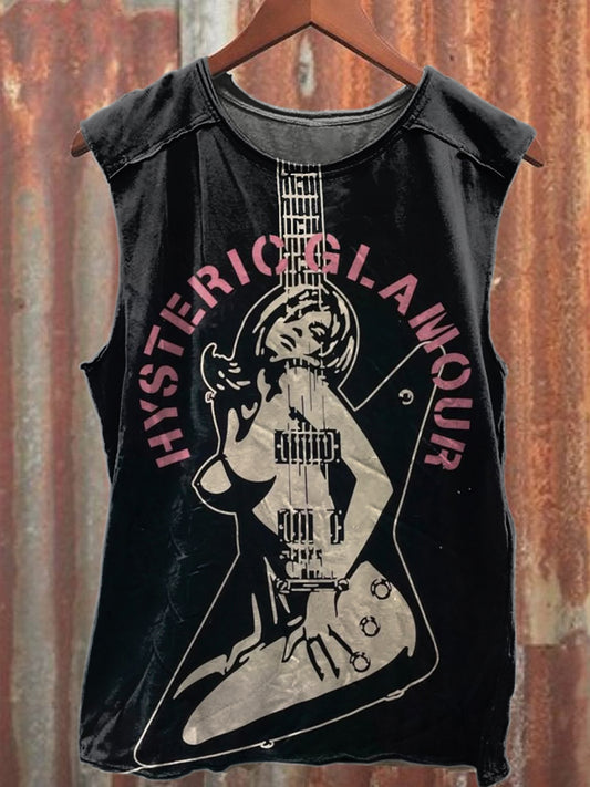 Vintage Guitar Print Loose Tank Top