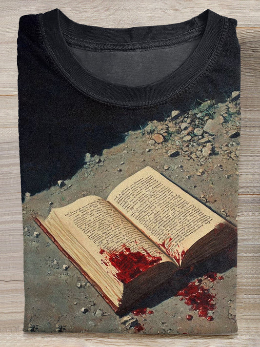 Retro Graffiti Bible Book Illustration Print Loose T-Shirt