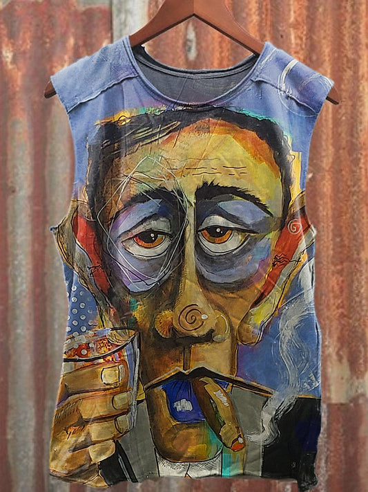 Men's Casual Smoking Man Printed Tank Top