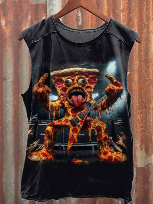 Vintage Pizza Band Print Cotton Tank Top