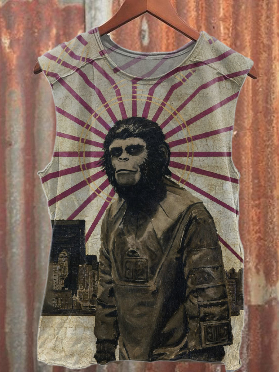 Vintage Monkey Graffiti Print Cotton Tank Top