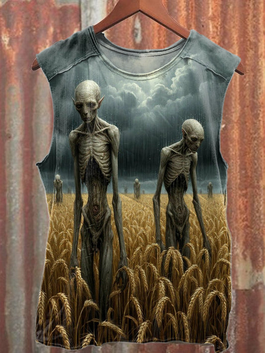 Vintage Skull Print Cotton Tank Top