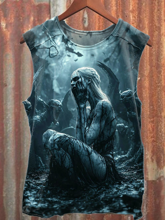 Vintage Wilderness Devil Art Print Cotton Tank Top