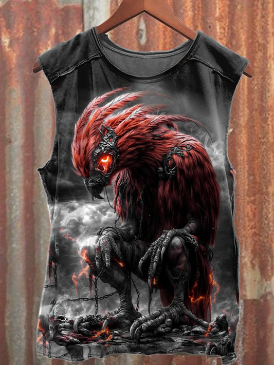 Vintage Dungeon Bird Print Cotton Tank Top