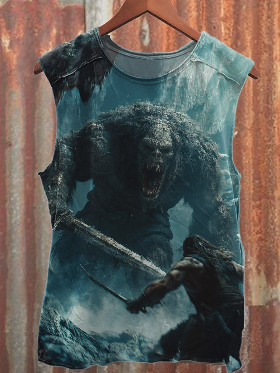 Vintage Monster Showdown Print Cotton Tank Top