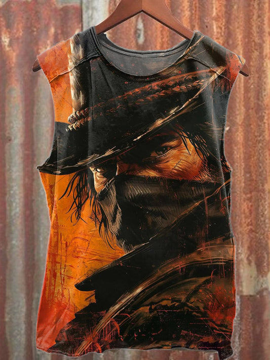 Vintage Western Boy Print Cotton Tank Top