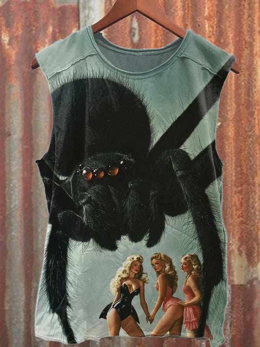 Vintage Fun Monster Print Cotton Tank Top