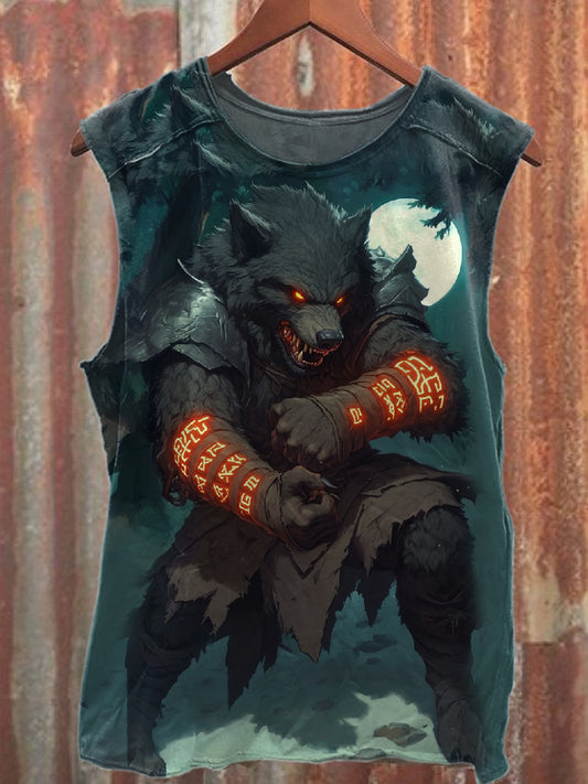Vintage Wolf Art Print Cotton Tank Top