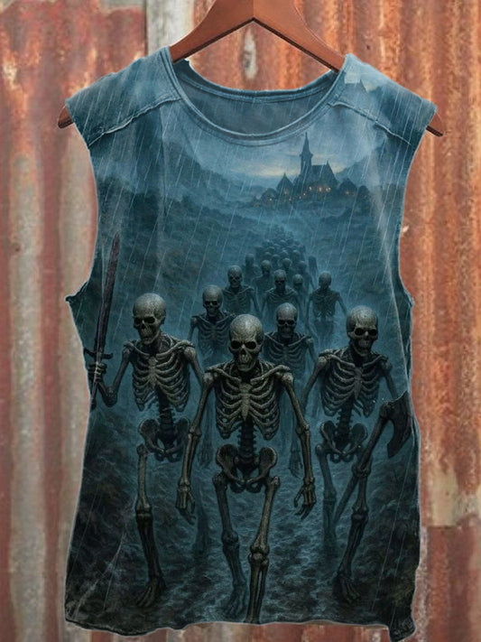 Vintage Skull Survival Art Print Cotton Tank Top