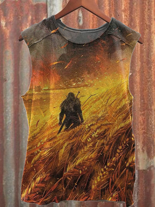 Vintage Warrior Print Casual Cotton Tank Top