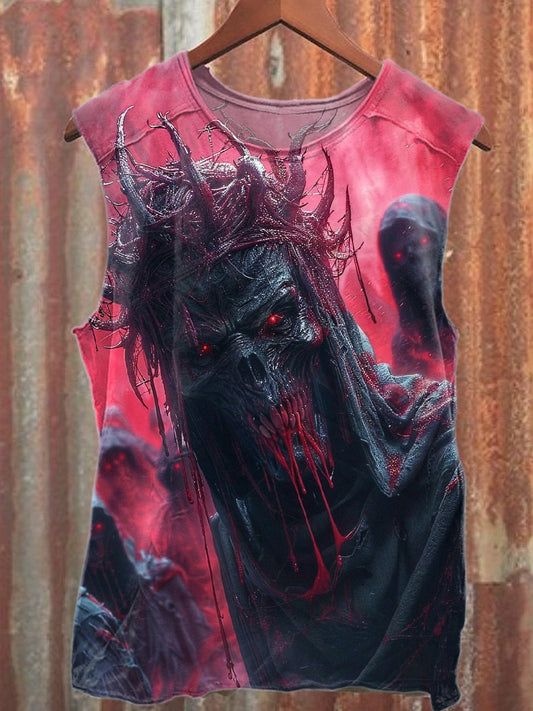 Vintage Devil Print Casual Cotton Tank Top