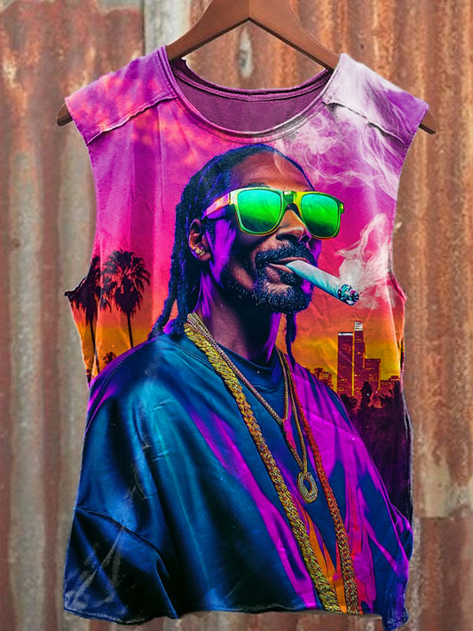 Men's Casual Colored Smoking Man Printed Tank Top