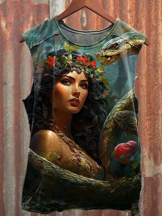 Men's Casual Forbidden Fruit Of Eden Printed Tank Top