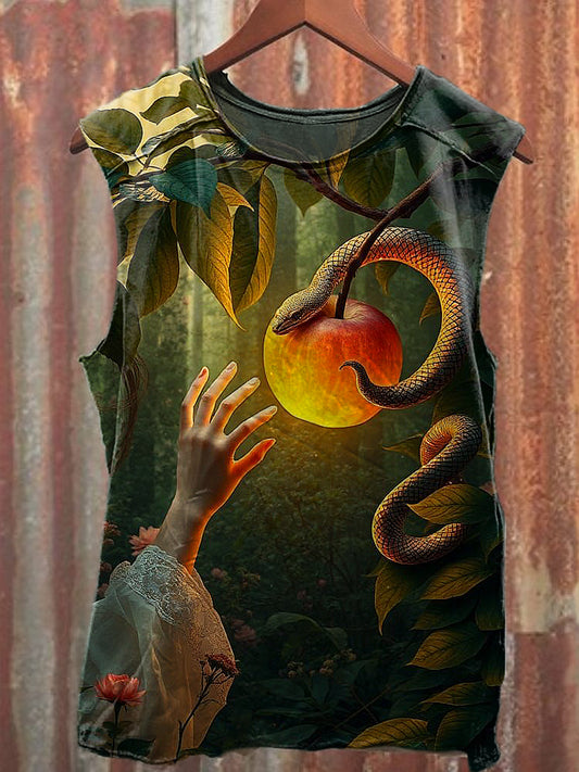 Men's Casual Forbidden Fruit Of Eden Printed Tank Top