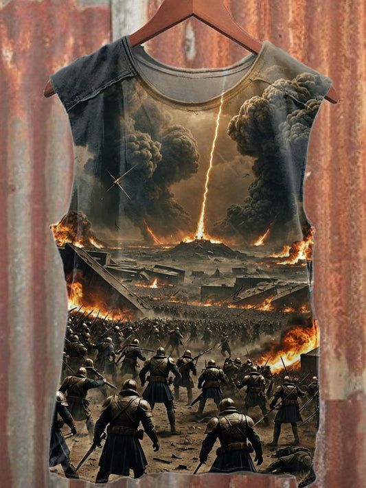 Vintage Holocaust Print Relaxed Cotton Tank Top