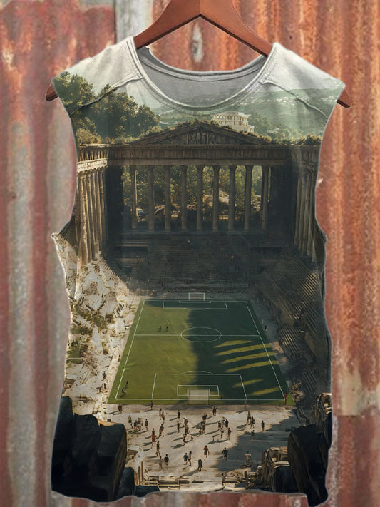 Retro Roman Stadium Print Casual Cotton Tank Top