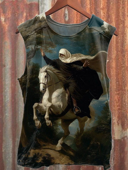 Retro Mounted Warrior Print Casual Pure Cotton Tank Top