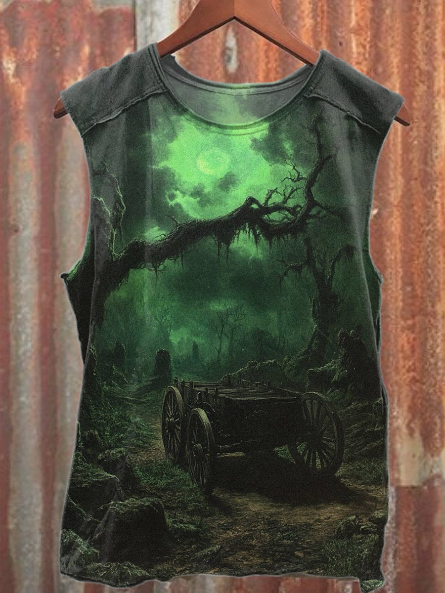 Vintage Magic World Print Casual Cotton Tank Top