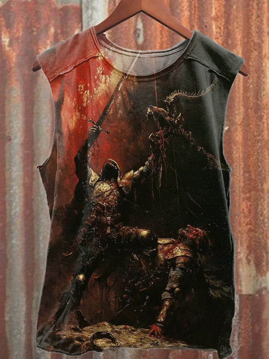 Vintage Massacre Print Casual Cotton Tank Top