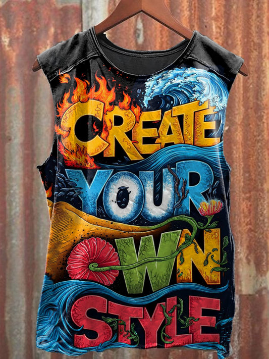Men's Casual Colorful Letter Illustration Printed Tank Top