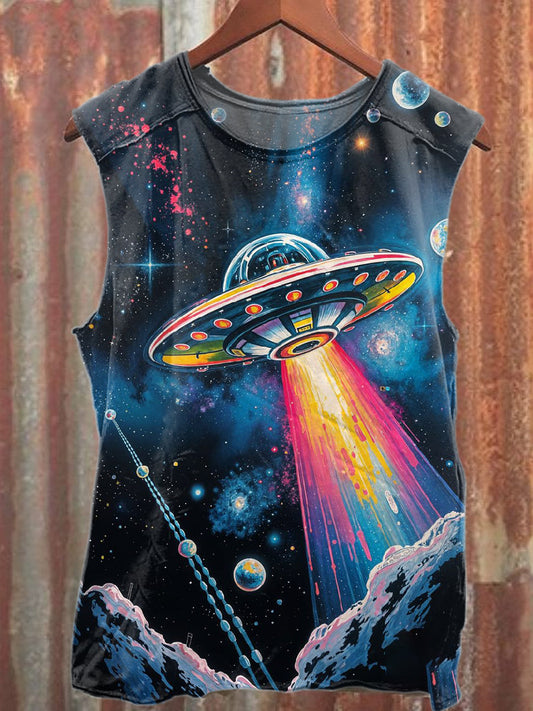 Retro Graffiti Print Casual Cotton Tank Top