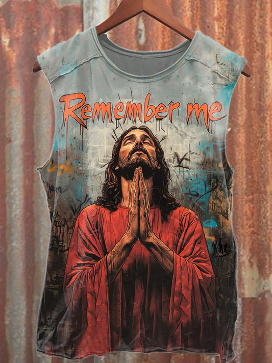 Vintage Jesus Print Casual Cotton Tank Top