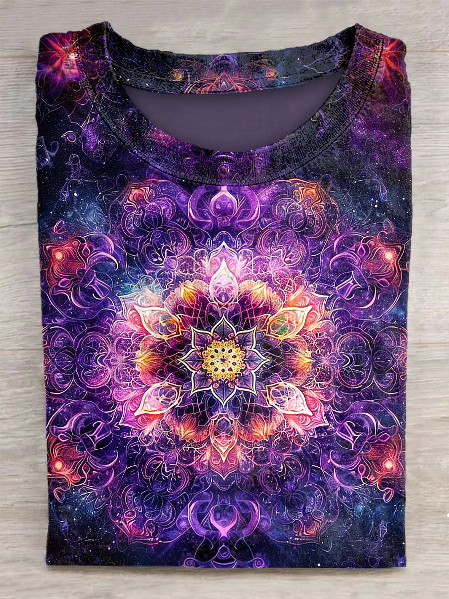 Mysterious Flower Printed Vintage Fashion Loose Short Sleeve T-Shirt