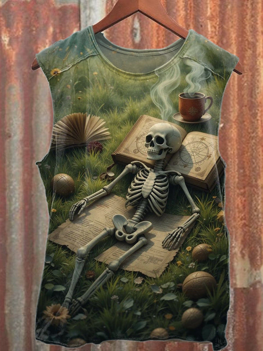 Vintage Skull Print Casual Cotton Tank Top